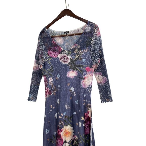 Komarov Dress XL Floral Crinkle Charmeuse Formal Fairy Ethereal Shark Bite Hem - Picture 2 of 8